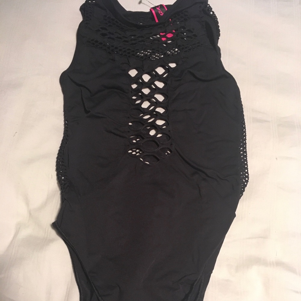 La Senza Bodycon Black Stretchy Bodysuit Laser Cut